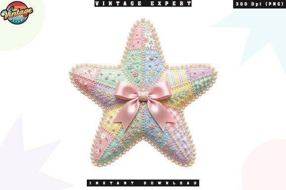 Charming Patchwork Coastal Starfish Beach Bow PNG: A Versatile Design for Creative Projects