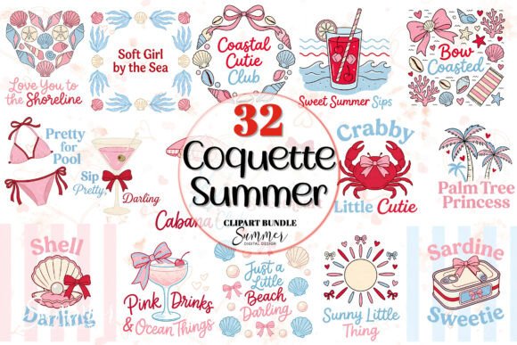 Coquette Summer Beach Clipart Bundle: A Creative Companion for Coastal Crafters