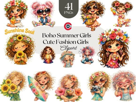 Cute Summer Fashion Girls with Flowers: A Versatile Design Resource for Modern Creatives