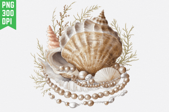 Elegant Seashell with Pearls Clipart: A Versatile Design Element for Creative Projects