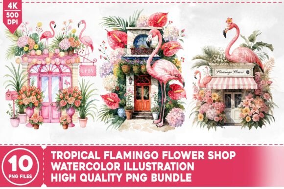 Enhance Your Creative Projects with the Tropical Flamingo Flower Shop PNG Bundle
