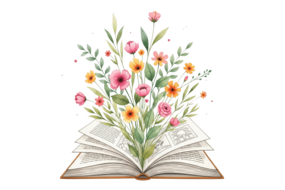 Flowers Leaves Emerging from Open Book: A Creative Design Asset for Every Project
