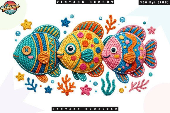 Ocean Sea Life Fish Crochet Yarn PNG
