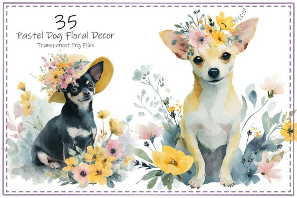 Pastel Dog Floral Decor Clipart Bundle: Soft Art for Creative Projects