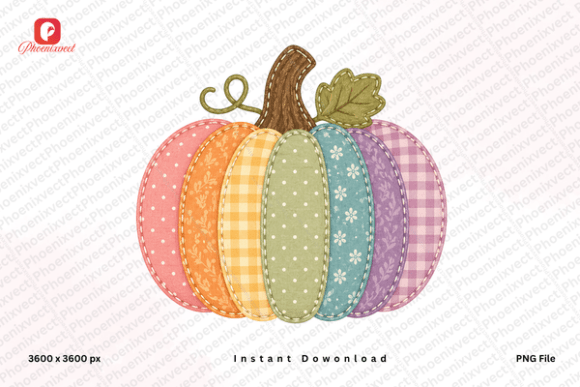 Pastel Patchwork Pumpkin PNG: A Versatile Design for Autumn Projects
