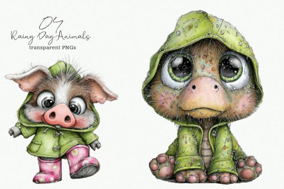 Rainy Day Animals Watercolor Clipart – A Versatile Design Resource for Creative Projects