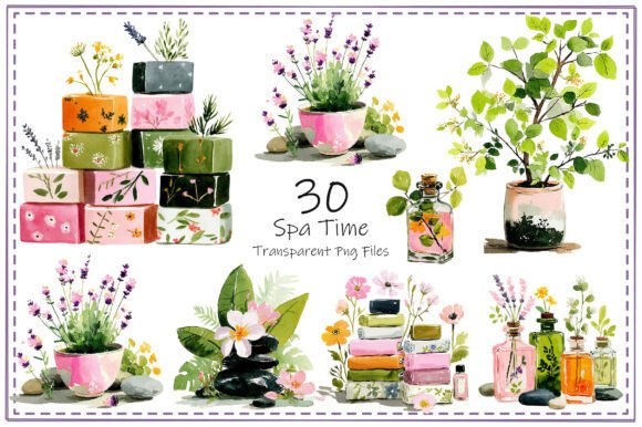 Spa Time Watercolor Clipart Bundle