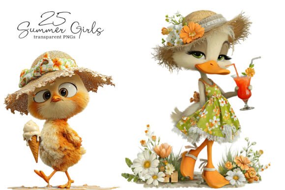 Summer Girls with Drinks Clipart: A Versatile Design Resource for Creative Professionals