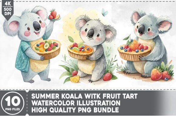 Summer Koala Fruit Tart PNG Bundle
