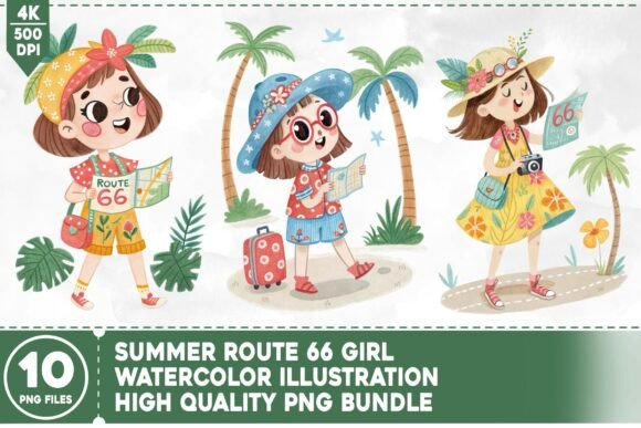 Summer Route 66 Girl Watercolor Bundle: A Versatile Creative Resource