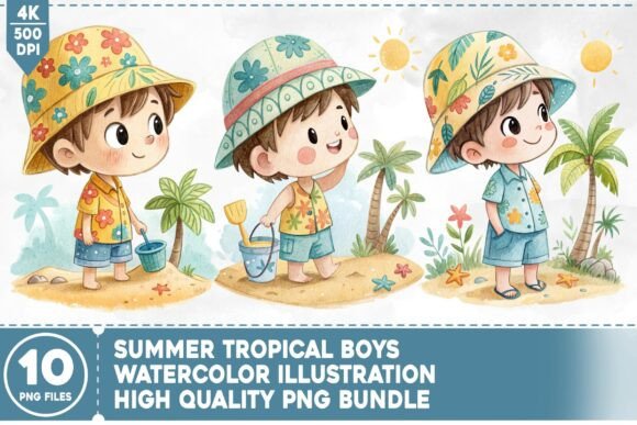 Summer Tropical Boys Watercolor Bundle – Creative Design Made Easy