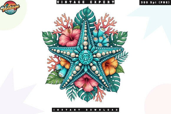 Tropical Floral Ocean Starfish PNG: A Versatile Design for Summer and Beach Themes
