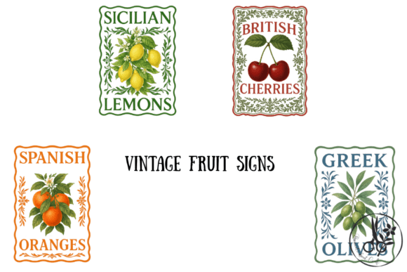 Vintage Fruit Signs - PNG & PDF Collection