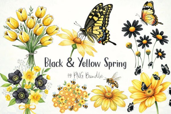 Watercolor Black Yellow Spring Clipart: A Creative Resource for Your DIY Projects