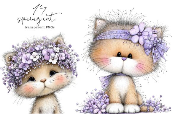 Whimsical Spring Cat Clipart: A Versatile Design Resource for Creative Projects